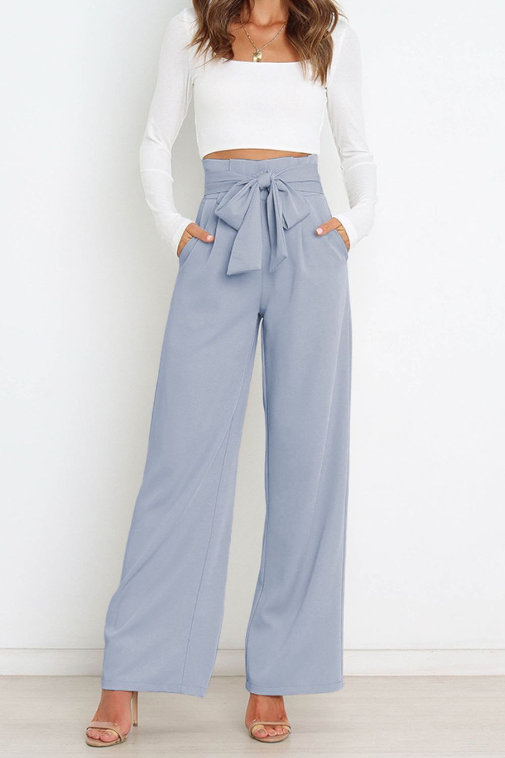 Tie Front Paperbag Wide Leg Pants