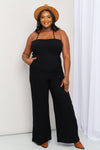 White Birch Full Size Halter Neck Wide Leg Jumpsuit with Pockets