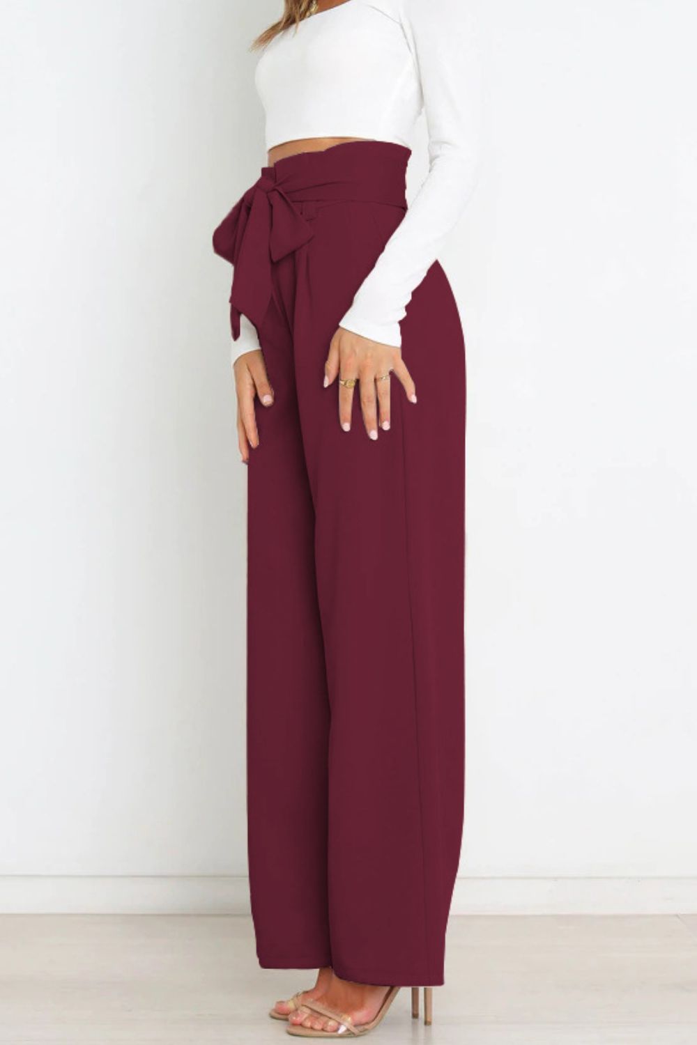 Tie Front Paperbag Wide Leg Pants